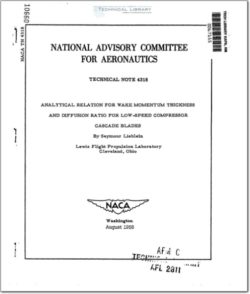 naca-tn-4318 Analytical Relation for Wake Momentum Thickness and Diffusion Ratio for Low-Speed Compressor Cascade Blades