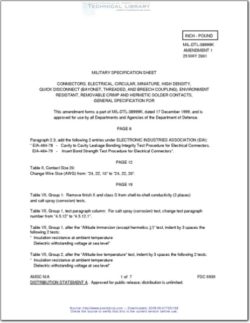 MIL-DTL-38999K(AMENDMENT1) Connectors, Electrical, Circular, Miniature, High Density, Quick Disconnect (Bayonet, Threaded, and Breech Coupling), Environment Resistant, Removable Crimp