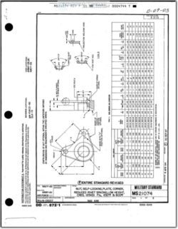 MS21074 Nut, Self Locking, Plate, Corner, Reduced Rivet Spacing, Low Height Cres, 125KSI Ftu, 450°F & 800°F