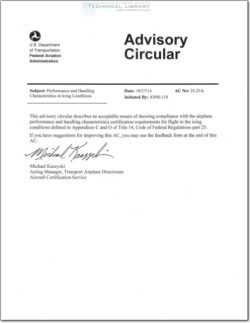 AC-25-25A Performance and Handling Characteristics in Icing Conditions