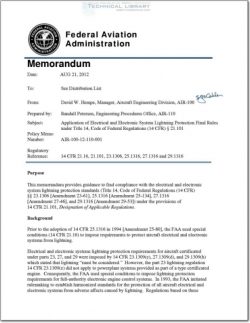 FAA-AIR-100-12-110-001 Application of Electrical and Electronic System Lightning Protection Final Rules under Title 14 CFR 21.101