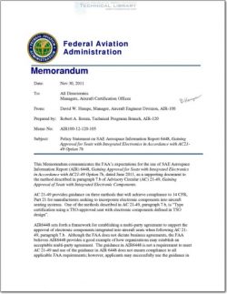 FAA-AIR-100-12-120-105 Policy Statement on SAE Aerospace Information Report 6448, Gaining Approval for Seats with Integrated Electronics in Accordance with AC21-49 Option 7b