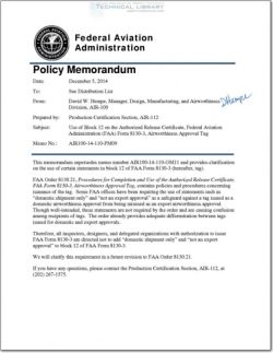 FAA-AIR-100-14-110-PM09 Use of Block 12 on the Authorized Release Certificate, FAA Form 8130-3, Airworthiness Approval Tag