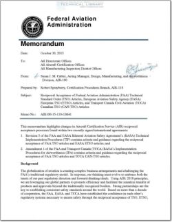 FAA-AIR-100-15-110-GM41 Reciprocal Acceptance of FAA TSO Articels, EASA, European TSO, and TCCA CAN-TSO Articles