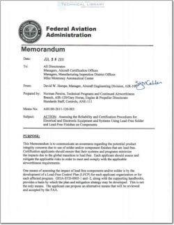 FAA-AIR-100-2011-120-003 Assessing the Reliability and Certification Procedures for Electrical and Electronic Equipment and Systems Using Lead-Free Solder and Lead-Free Finishes on C