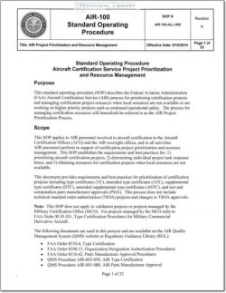 FAA-AIR-100-ALL-005 Standard Operating Procedure Aircraft Certification Service Project Prioritization and Resource Management