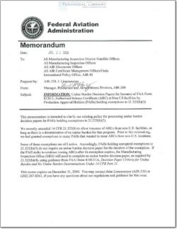 FAA-AIR-220-Desision Papers for Issuance of Form 8130-3 Undue Burden Decision Papers of Issuance of FAA Form 8130-3, ARC at Non-USD Facilities by PAHs Holing Exemtions to 21.325(b)(3