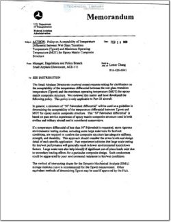 FAA-PS-ACE-100-2-18-1999 Policy on Acceptability of Temperature Differential between Wet Glass Transition Temperatures (Tgwet) and Maximum Operating Temperature (MOT) for Epoxy