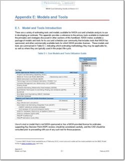 NASA-CEH-APP-E Appendix E; Models and Tools