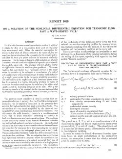 naca-report-1069 On a Solution of the Nonlinear Differential Equation for Transonic Flow past a Wave Shaped Wall-1