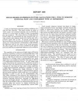 naca-report-1089 Single Degree of Freedom Flutter Calculations for a Wing in Subsonic Potential Flow and Comparison with an Experiment-1