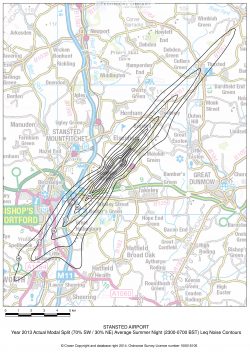 Stansted Flight Path Noise Map Caa - Stansted Airport; Actual Modal Split (70% Sw - 30% Ne) Leq Noise  Contours - 2013 - Abbott Aerospace Canada Ltd