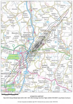 Stansted Flight Path Noise Map Caa - Stansted Airport; Actual Modal Split (50% Sw - 50% Ne) Leq Noise  Contours - 2014 - Abbott Aerospace Canada Ltd