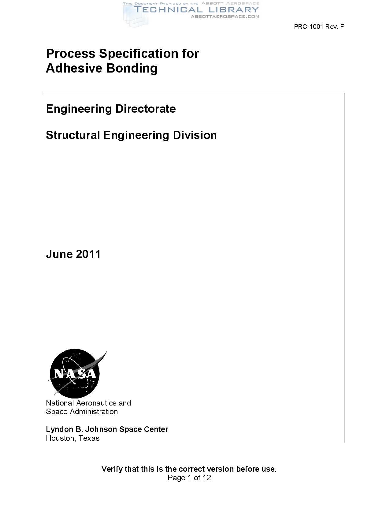 NASAPRC1001F Process Specification for Adhesive Bonding Abbott
