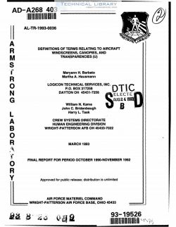 AD-A268403 Definitions of Terms Relating to Aircraft Windscreens, Canopies and Transparancies